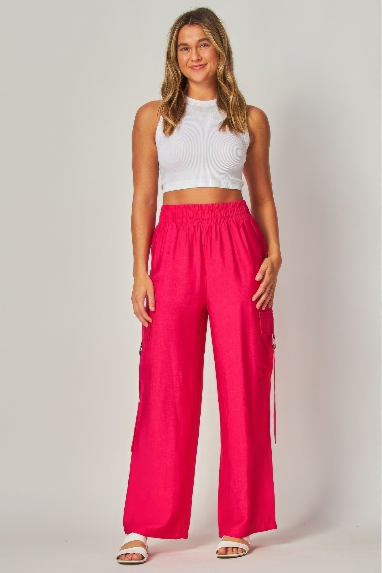 Linen Wide Leg Cargo Pants