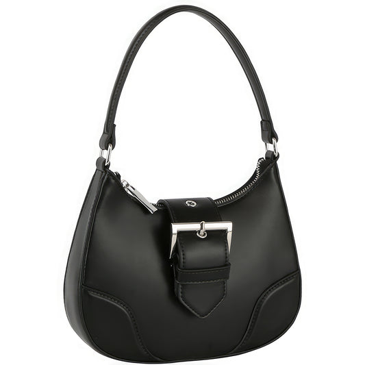 Black Buckle Curve Handle Shoulder Bag