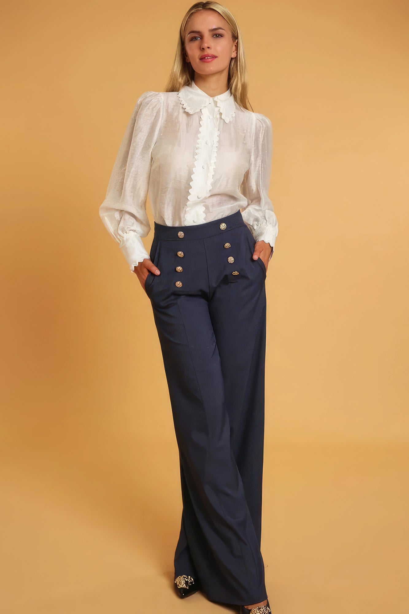 High Waisted Buttoned Dress Pants